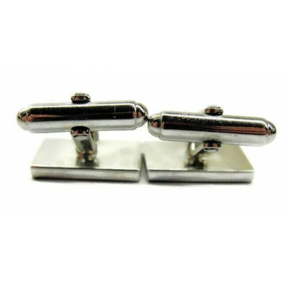 Cufflinks Black Onyx Pearl Double Rectangle Sterling Silver 925 Patina Vtg - Picture 9 of 12
